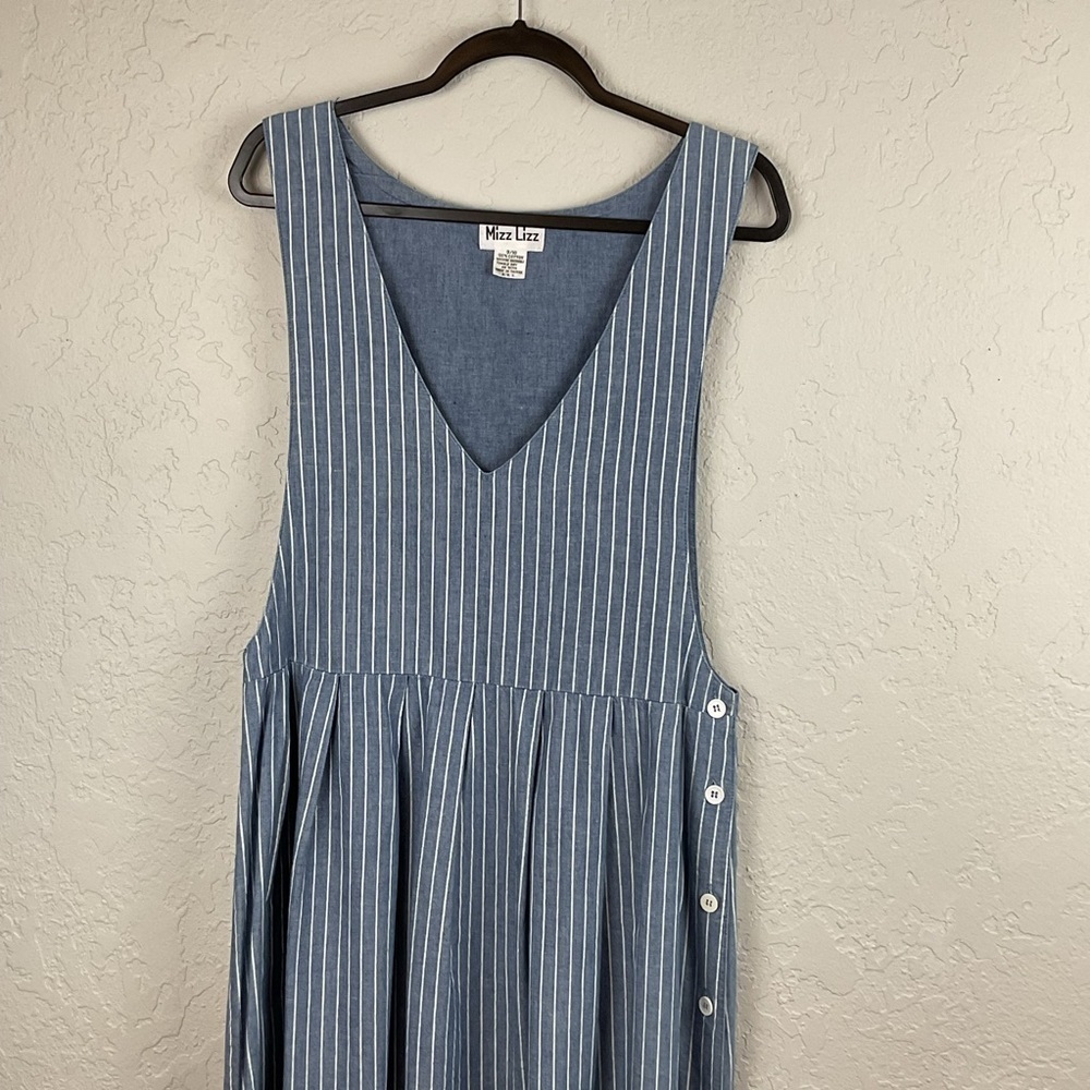 Mizz Lizz Blue Denim White Striped Sleeveless Dress Jumper Size 9/10 - Picture 2 of 6